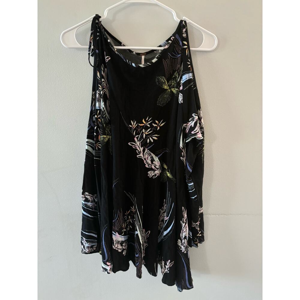 Free People Dress Women's XS Black Floral Fairy Grunge Tunic Clear Skies Flowy